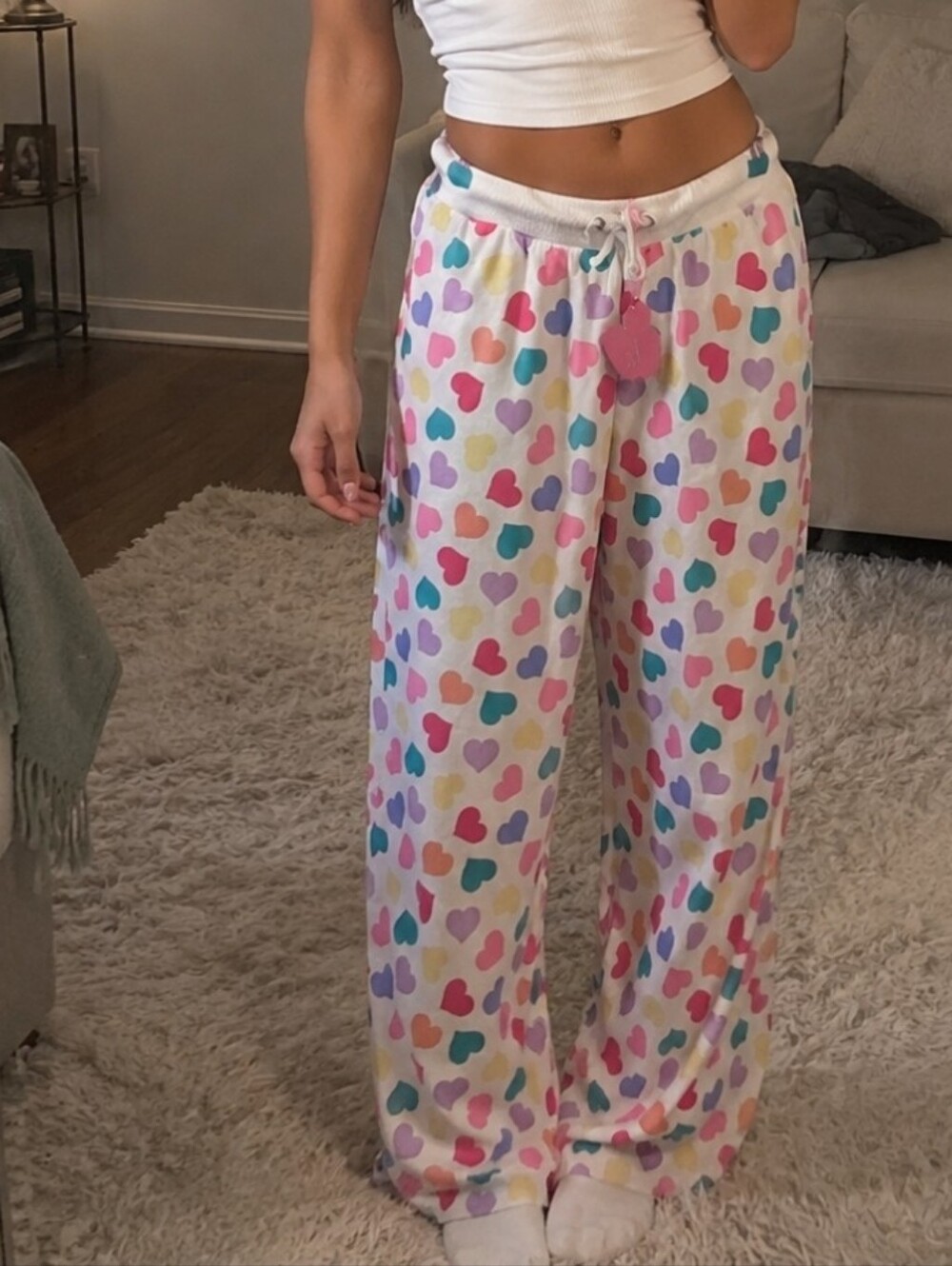 NWT Sugar Thrillz Colorful Heart Print Pajama Pants Size Small